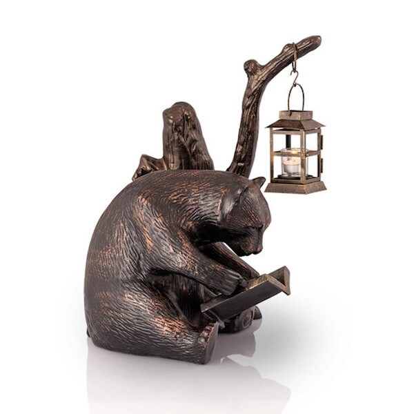 Bear Garden Lantern Book Lover Statue candle decoration Reading